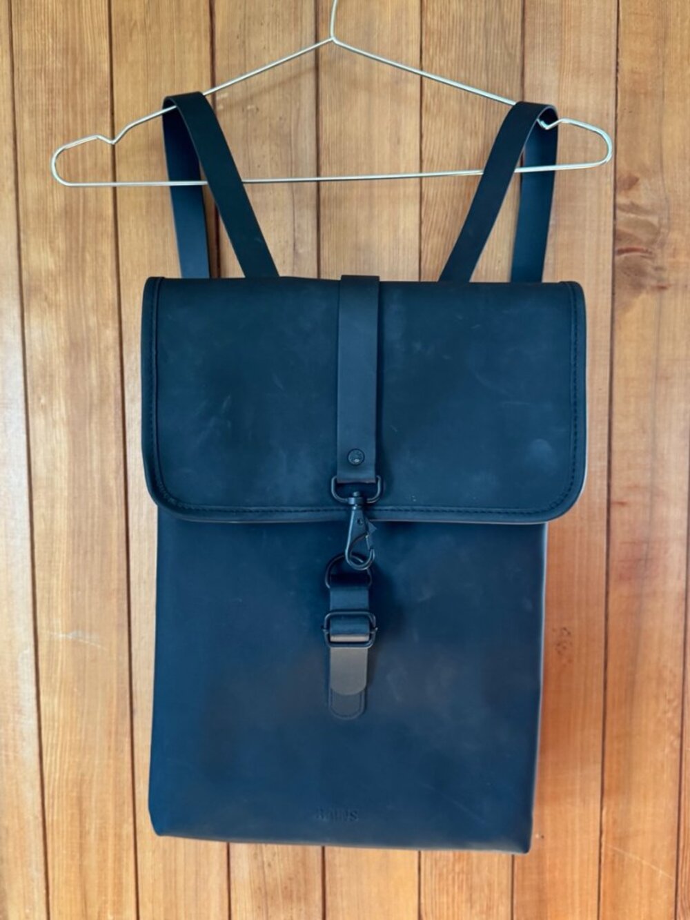RAINS Black Waterproof Backpack Carabiner Laptop Bag